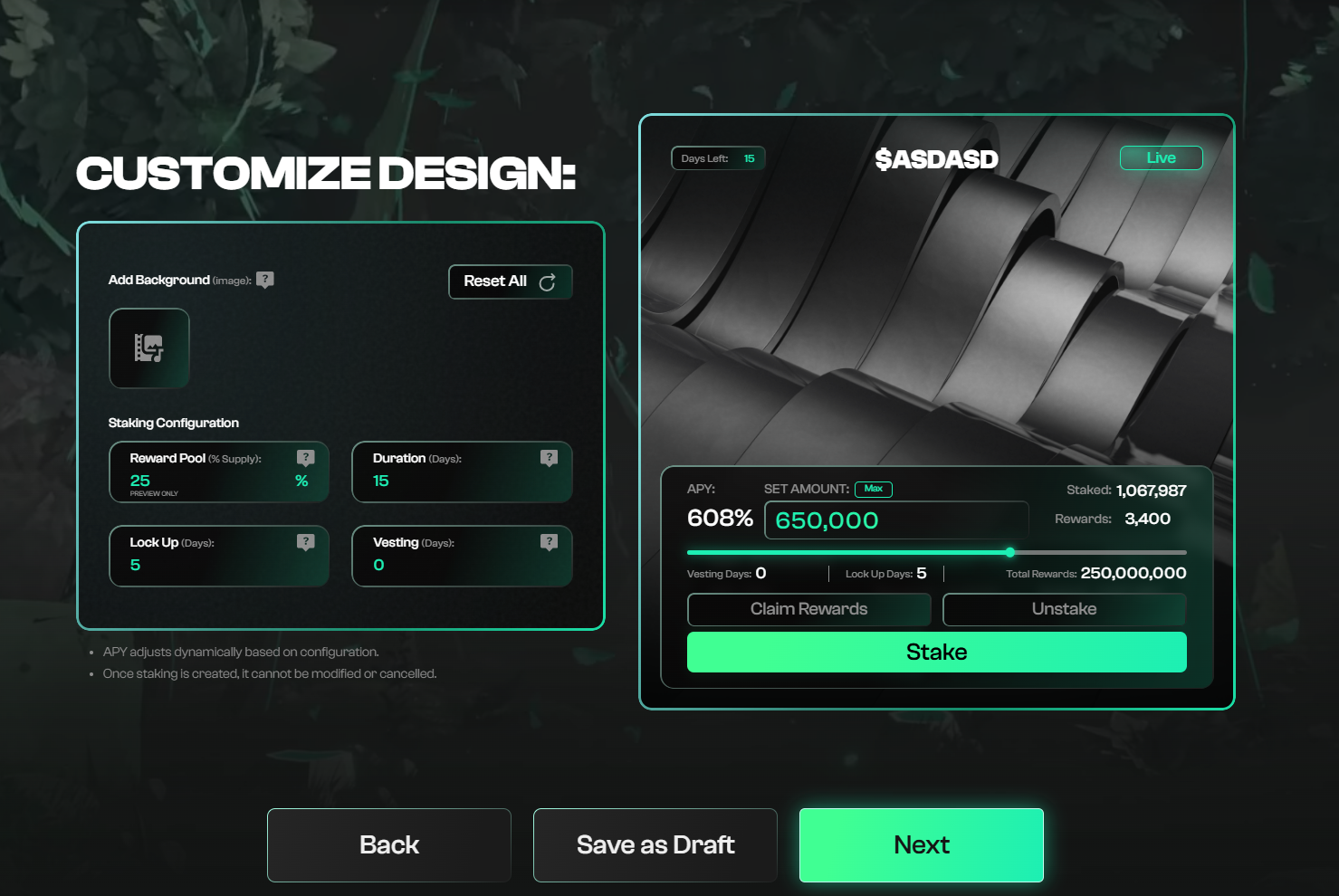 Staking Pool Settings